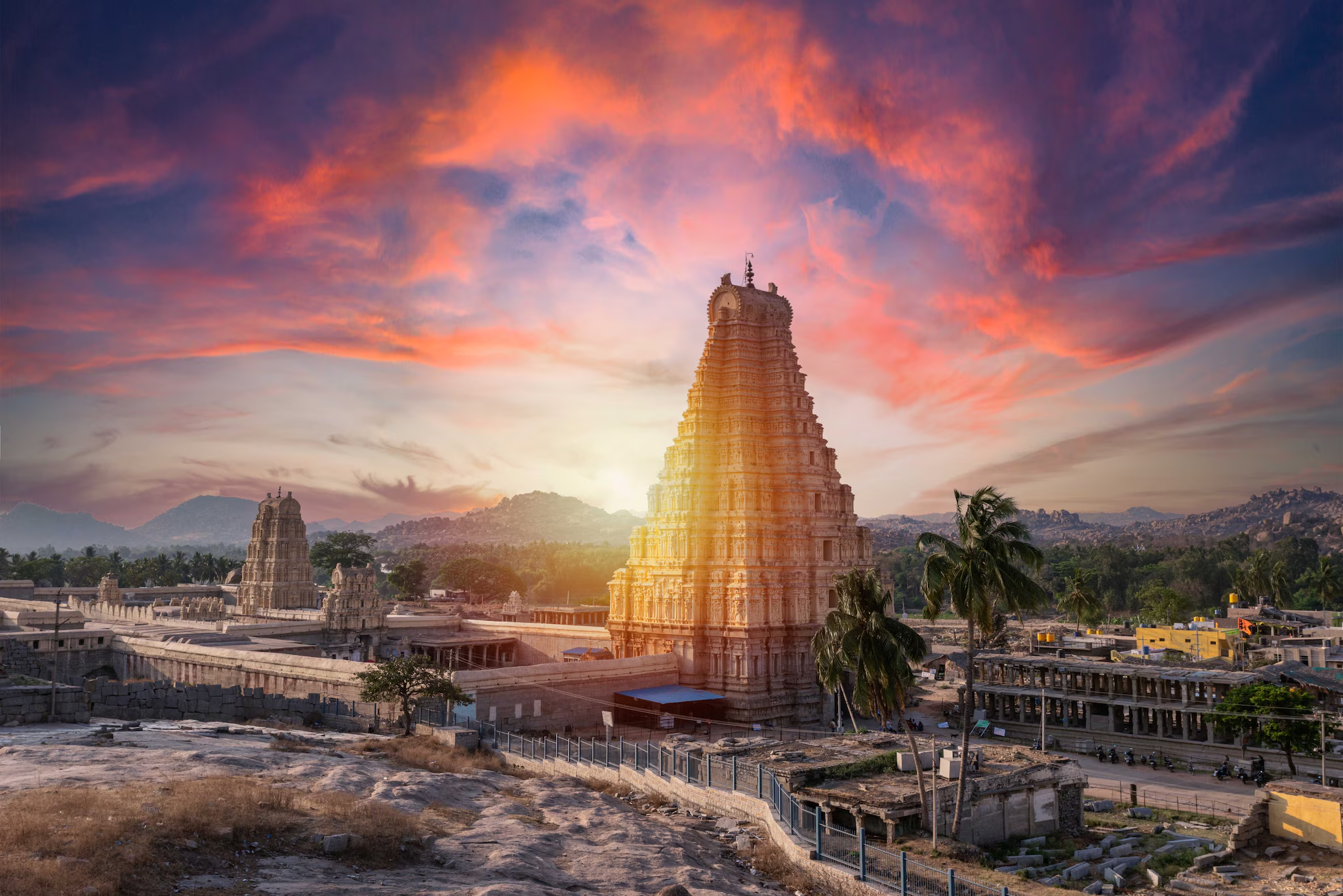 Majestic golden sunlit ruins and temples of Hampi Karnataka